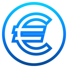 Euro currency sign symbol - blue simple gradient outline inside of circle, isolated - vector