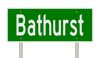 Rendering of a green road sign for Bathurst