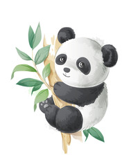 cute cartoon panda on a tree illustration © mykrit