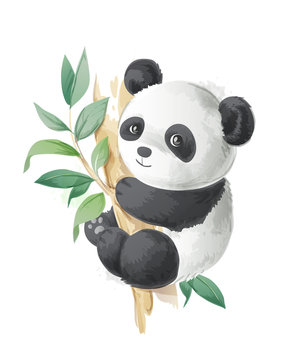 cute cartoon panda on a tree illustration Stock Vector | Adobe Stock