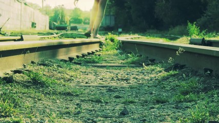 Girl Goes on Abandoned Rails 
