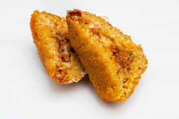 Sicilian Arancino or Arancina. A typical Sicilian street food.