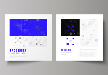 The minimal vector illustration of editable layout of two square format covers design templates for brochure, flyer, magazine. Abstract vector background with fluid geometric shapes.