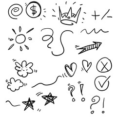 doodle element collection to decorate your photo or text vector cartoon style