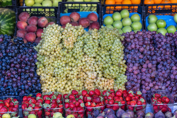 Organic fruits at the farmers market in Bodrum, Turkey