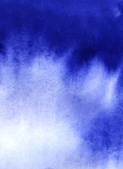 Abstract watercolor background. Monochrome gradient fill with granulation effect. Saturated ultramarine. One color. Hand-drawn on texture paper