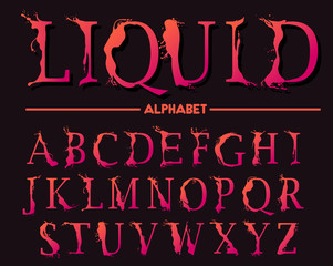 Alphabet letters, stylized colorful abc, liquid ink font. Vector