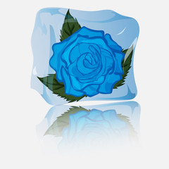 Blue rose in ice. Decoration for drinks. Vector art