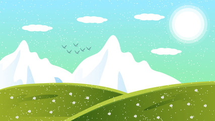 Landscape Background Of Snow Track And Mountains Vector