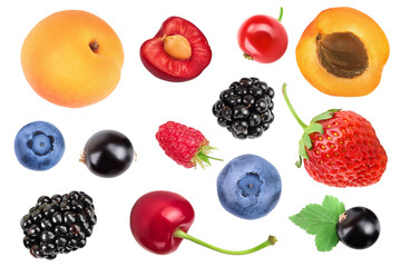 mix of different berry isolated on white background. Top view. Flat lay pattern