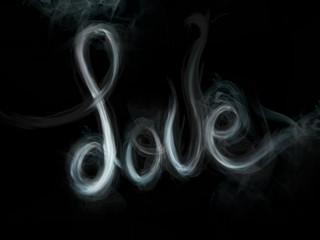 Love Word Writing with white smoke on Black