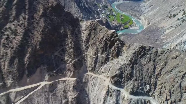 Nuristan is a small province in eastern Afghanistan. Aerial view of the landscape and the village of Badakhshan.