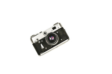 Fototapeta premium Old rangefinder vintage camera on white background.