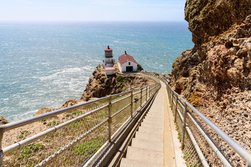 Fototapeta na wymiar Ladder steps down to Point Reyes Lighthouse, California