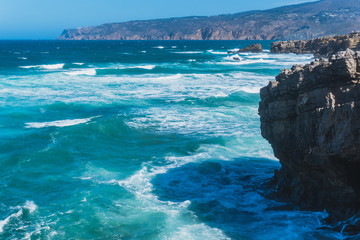 Beautiful seascape. mighty cliffs by the ocean