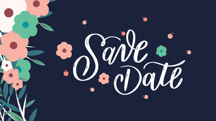 save the date lettering with border flower floral background vector