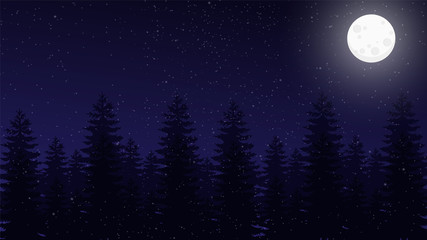 Night Landscape Background With Moon And Tree