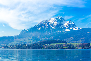 View of Pilatus Mountain from Lake Lucerne, Switzerland - obrazy, fototapety, plakaty
