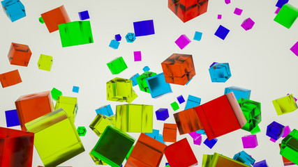 Abstract background of three-dimensional multi-colored glass cubes. 3d render. Illustration