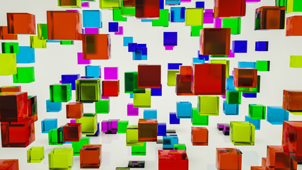 Abstract background of three-dimensional multi-colored glass cubes. 3d render. Illustration