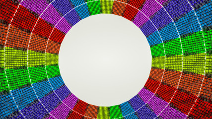 Fototapeta premium Abstract multicolored three-dimensional background with a white oval in the middle. 3d render. Illustration