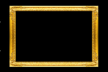 gold picture frame isolated on black background