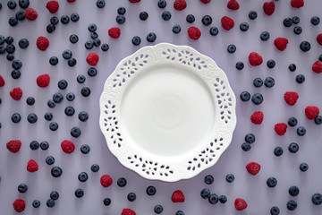 Seasonal fruits, blueberry and raspberry, Empty place for an inscription