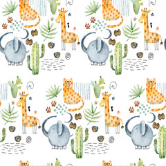 Watercolor safari animals.