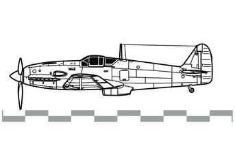Kawasaki Ki-61 Hien. Tony. Outline vector drawing