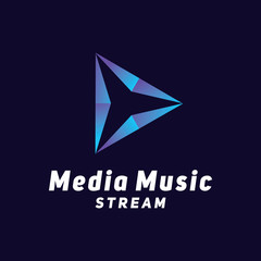 Play Music Logo design with Media And Gradient Emblem vector concept and Geometric icon.   Digital Symbol. Logo for Company and Business.