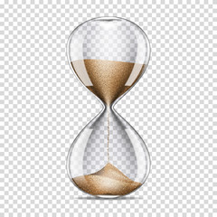 Realistic transparent hourglass, isolated on transparent background.