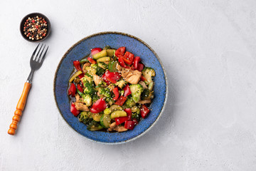 Vegetable stire fried on blue plate