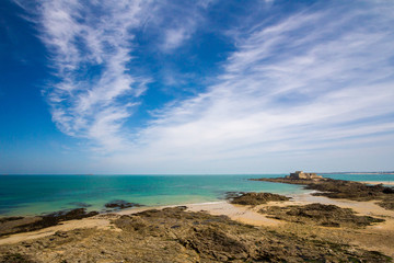 Fototapeta na wymiar A view of the coast of Saint Malo of Brittany, France.