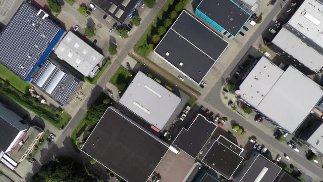 Top down aerial of busy industrial zone