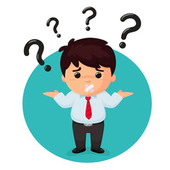 Vector cartoon business people are curious about With many question marks on the head.