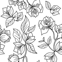 Black and white acacia flower seamless pattern