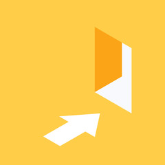 isometric vector image on a yellow background, open door and arrow, open opportunities