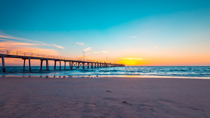 Port Noarlunga jetty and beach at sunset, South Australia