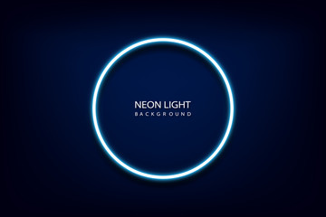 Blue neon light circle frame on background. Vector illustration