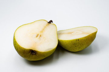 Close-Up of Bartlett Pear Halves on White