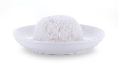 rice in plate isolated on white background