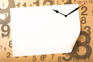 create your happy time concept by fill in the blank paper, clock hand with white paper on wood background for copy space