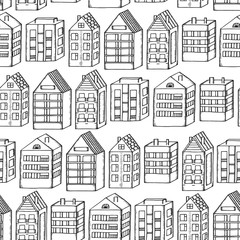 Hand drawing town houses seamless pattern background vector.