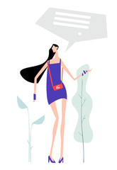 Attractive slim young woman in the short dress. Character beauty and fashion concept