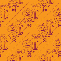 Seamless pattern on the theme of Halloween. Background for packaging. Hand-drawn illustration.