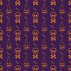 Seamless pattern on the theme of Halloween. Background for packaging. Hand-drawn illustration.