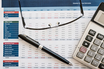 Naklejka na ściany i meble close up image of a budgeting spreadsheet