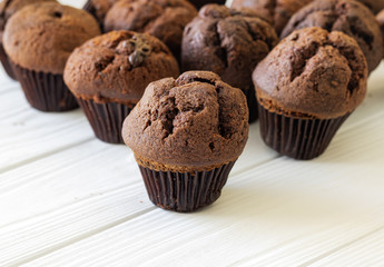 Homemade muffins on white background