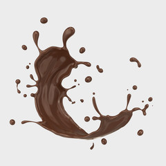 Chocolate splash isolated on background, Include clipping path. 3d illustration.