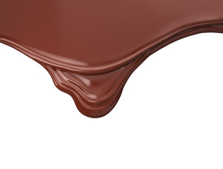 Melted brown chocolate dripping on white background, 3D illustration.